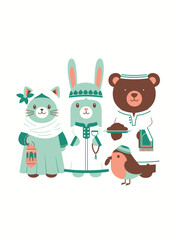 Naklejka premium Cute cartoon animals celebrating Ramadan together.