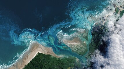 satellite technology captures realtime data on coastal regions revealing intricate patterns of water and vegetation interaction crucial for environmental assessment and monitoring efforts 