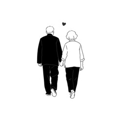 療癒系簡約線條畫，夫妻