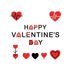 A festive graphic illustration featuring 'Happy Valentine's Day' text with various red and black heart designs.