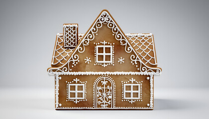 A beautifully decorated gingerbread house with intricate icing details.