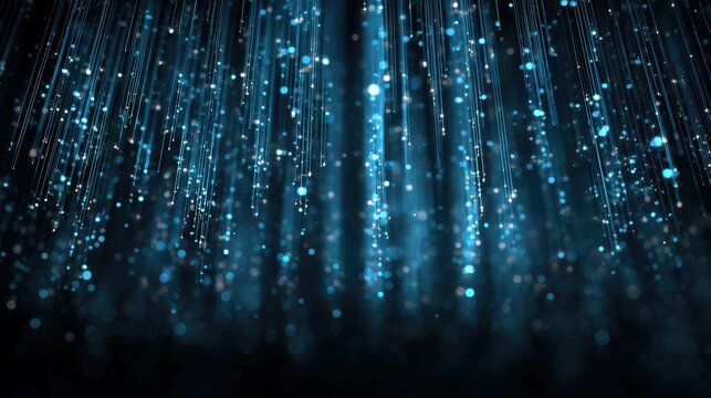 digital streams of glowing binary and particles cascade downward forming a futuristic network of light that evokes high speed data flow cybersecurity ai and big data processing   - Powered by Adobe