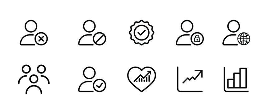 user management and analytics outline icon set account privacy chart growth symbols