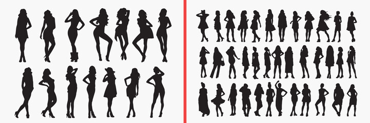 Fototapeta premium fashion people silhouettes vector, stylish men women clipart, modern lifestyle svg, trendy people illustration, urban fashion graphics, black fashion silhouettes, style vector art, character pose desi