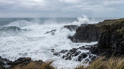 Rugged Coastline with Crashing Waves.