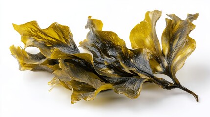 Dried Seaweed Leaves with Rich Green and Yellow Hues on White Background
