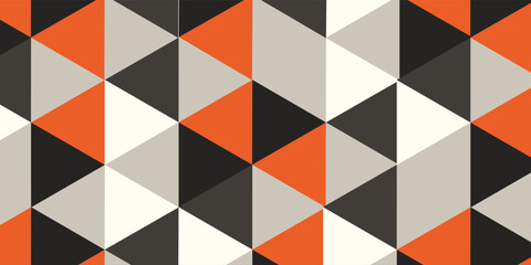 Obraz premium Striking modern geometric pattern of interlocking cubes with bold orange, black, white, and grey tones. Dynamic and contemporary.