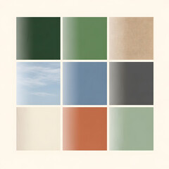 Obraz premium Mood board design inspiration grid showcasing nine square color swatches and textures