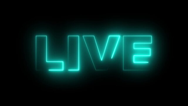 neon text live with black background. Neon Live chat text animation. neon text live with black background. Live neon sign motion graphic.
live streaming neon text frame animation box frame