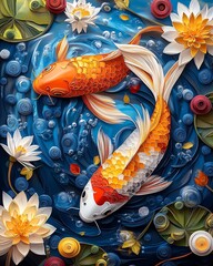 Colorful koi fish swimming in tranquil water.