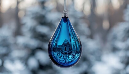 An elegant glass ornament shaped like a teardrop with a glossy finish.
