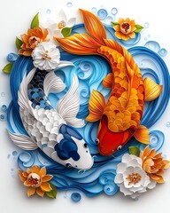 Colorful koi fish swimming in vibrant water.