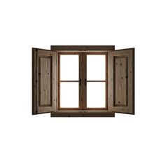 Open wood window with shutters on Transparent Background