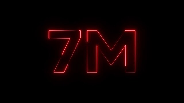 Neon Red 7 Million Glowing Number Seven Million Sign on Black Background