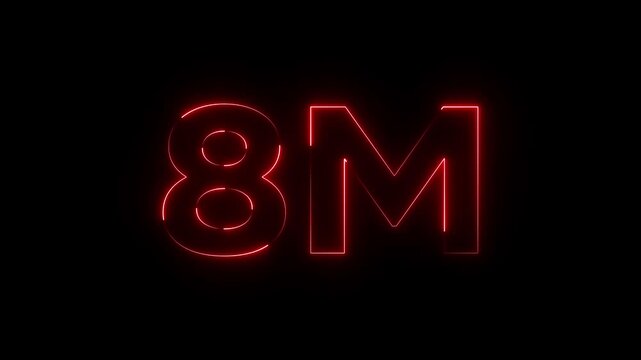 Glowing Red 8 M Neon Sign on Black Background glowing red neon sign eight million neon text red neon light