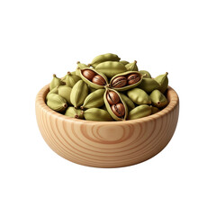 Cardamom pods in a wooden bowl