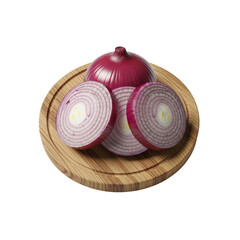 Red onion slices on wooden board