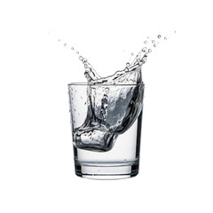 Ice splashing into a glass of water