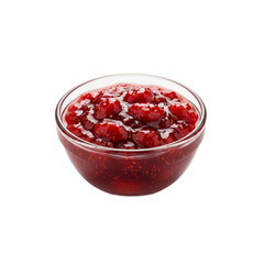 Raspberry jam in glass bowl isolated on Transparent Background