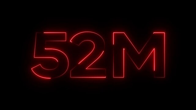 Glowing Red 52 Million Neon Sign Number Fifty Two Million Illuminated Figures