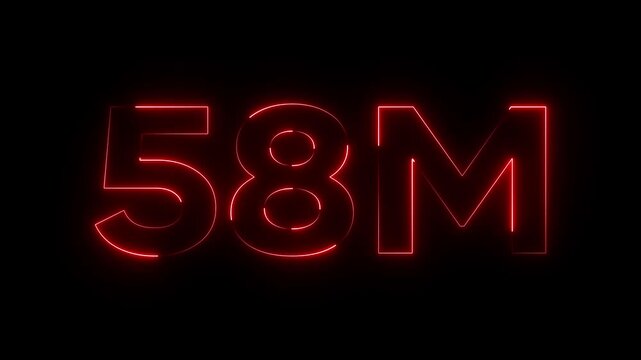 Glowing Red 58 Million Neon Sign Number Fifty Eight Million on Black Background neon numbers