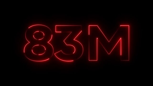 Glowing Red 83 Million Neon Sign Number Eighty Three M Isolated on Black Background