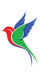 Fototapeta premium Colorful abstract hummingbird logo design with red, blue, and green shapes in motion.
