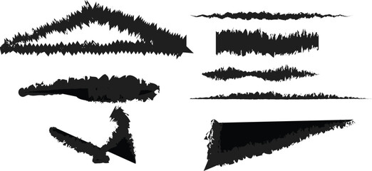 Obraz premium Abstract Collection of Black Grunge Brush Strokes and Textured Ink Shapes Isolated on White Background for Graphic Design Elements