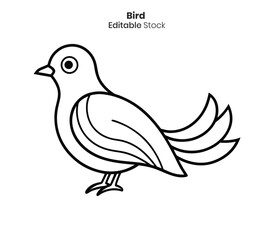 Obraz premium Simple black and white line drawing of a bird with curved tail feathers editable vector