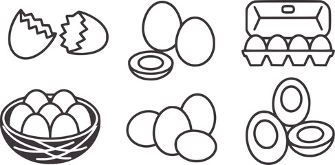 Minimalist black and line of cracked eggs and egg storage