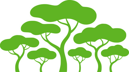 Minimalist green trees with rounded canopies