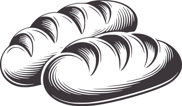 Two elongated crusty bread loaves minimalist black and loaf bakery