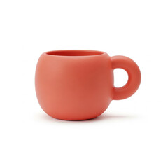 Minimalist Coral Red 3D Coffee Mug Icon, Simple Ceramic Cup for Morning Drink, Cafe, and Breakfast Concept Isolated on White