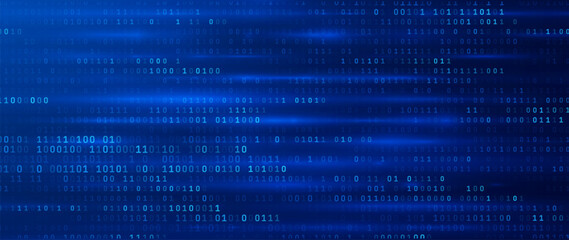 Abstract Binary Software Programming Code Background. Random Parts of Program Code. Digital Data Technology Concept. Random Binary Data Matrix Wide Vector Illustration. © ec0de