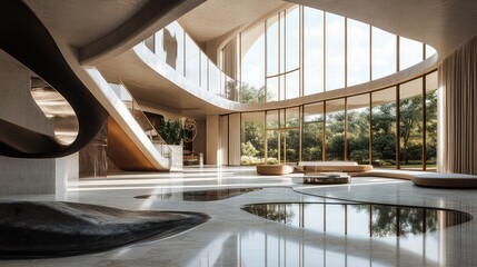 Obraz premium Modern Architectural Design: Luxurious Interior with Curved Walls and Natural Light