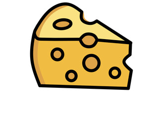 cheese, Cartoon Illustration of Swiss Cheese Wedge