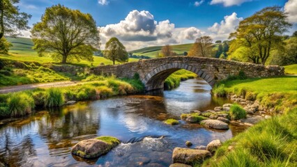Scenic Stone Bridge Over Calm River in Lush Green Landscape