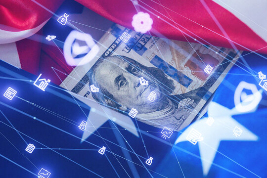 Exploring the connection between finance and technology with American symbols and currency - Powered by Adobe