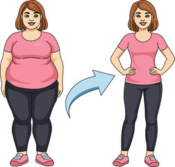 Woman Weight Loss Before and After Transformation Vector