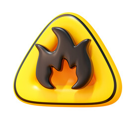 Yellow 3D Fire Flame Warning Sign With Danger Flammable Burn Symbol For Hot Caution Alert