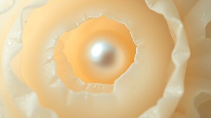 nacre. A luminous pearl nestled within soft, translucent organic material layers. wildlife magazines, conservation campaigns, designed for eco-tourism storytelling, supports conservation.