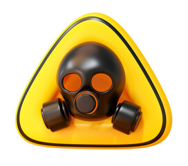 Yellow 3D Gas Mask Warning Sign With Respirator Symbol For Pollution Toxic Air Danger Protection