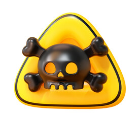Yellow 3D Skull Crossbones Warning Sign With Poison Toxic Danger Symbol For Death Hazard Alert