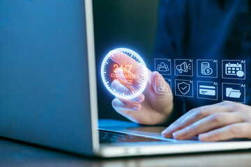 Technology enables 24/7 customer service with advanced AI tools and interactive interfaces in a modern workspace