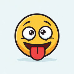 Fototapeta premium A cartoon emoji face with a cheeky expression and tongue out on a light blue background