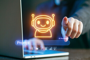 Engaging with an AI assistant on a laptop screen during a bright workstation session