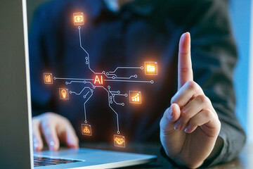 Exploring artificial intelligence through interactive technology and data visualization in a modern workspace