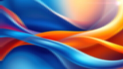 Vibrant abstract waves in blue, orange, and red hues create dynamic motion