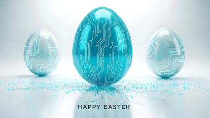 Happy easter celebration with shiny blue eggs decoration