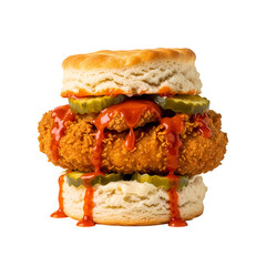 Delicious fried chicken biscuit sandwich with spicy sauce
